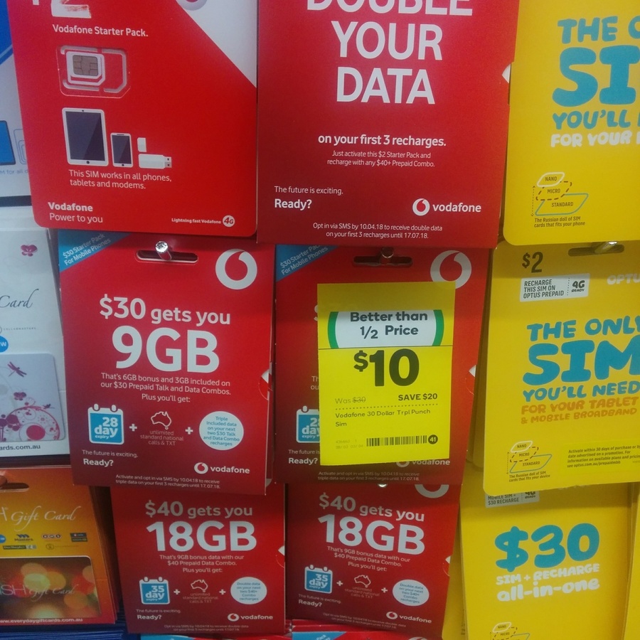 Vodafone $30 Starter Pack $10 @ Woolworths, 9GB/Unlimited T&T 28days ...