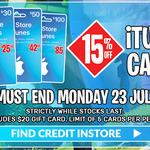 iTunes Gift Cards 15% off @ EB Games (Excludes $20 Gift Card)