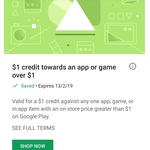 Google Play - Free $1 Credit Towards an App or Game over $1