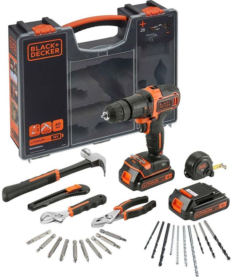 Black & Decker Hammer Drill and Hand Tools Kit 18V 20 (Click and