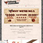 12% off Original Biltong ($52.79/990g), Wagyu Beef Biltong ($72.59/990g), Snapsticks ($64.23/990g) +$9 Shipping @ Biltong.com.au
