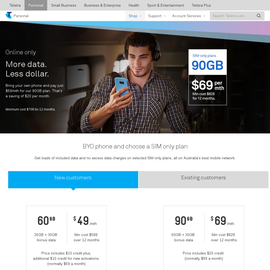 Telstra SIM Only Plan 49 mth 1 Year Contract 60GB Monthly Data For telstra-sim-only-plan-49-mth-1-year-contract-60gb-monthly-data-for