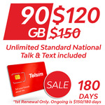 Unlimited Calls, Text, 90GB Data Plan - $120 for 180 Days (Was $150) at Telsim