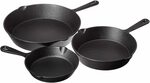 Jim Beam Set of 3 Pre Seasoned Cast Iron Skillets 6" 8" 10'', Black - $36.05 + Delivery ($0 with Prime) @ Amazon AU