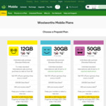 30-Day Prepaid SIM Starter Packs ($40 50GB for $15, $30 30GB for $12, $20 12GB for $8) @ Woolworths Mobile