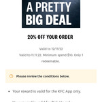 20% off (Pickup Only, Min Spend $10) @ KFC via App