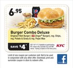 KFC Facebook Offer- $6.95 Burger Combo Deluxe (Excl. WA and QLD)
