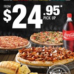 Domino's Pick-up, $24.95, 3 Pizza, Garlic Bread, 1.25 Drink