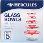 2x Hercules Glass Bowls With Lids 5pk - Random Colour $22.77 - $23.85 ($12.77 - $13.85 w/code) inc Shipping @ COTD