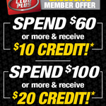 Spend $60 Get $10 Credit/$100 Get $20 Credit @ Supercheap Auto - (Club Members)