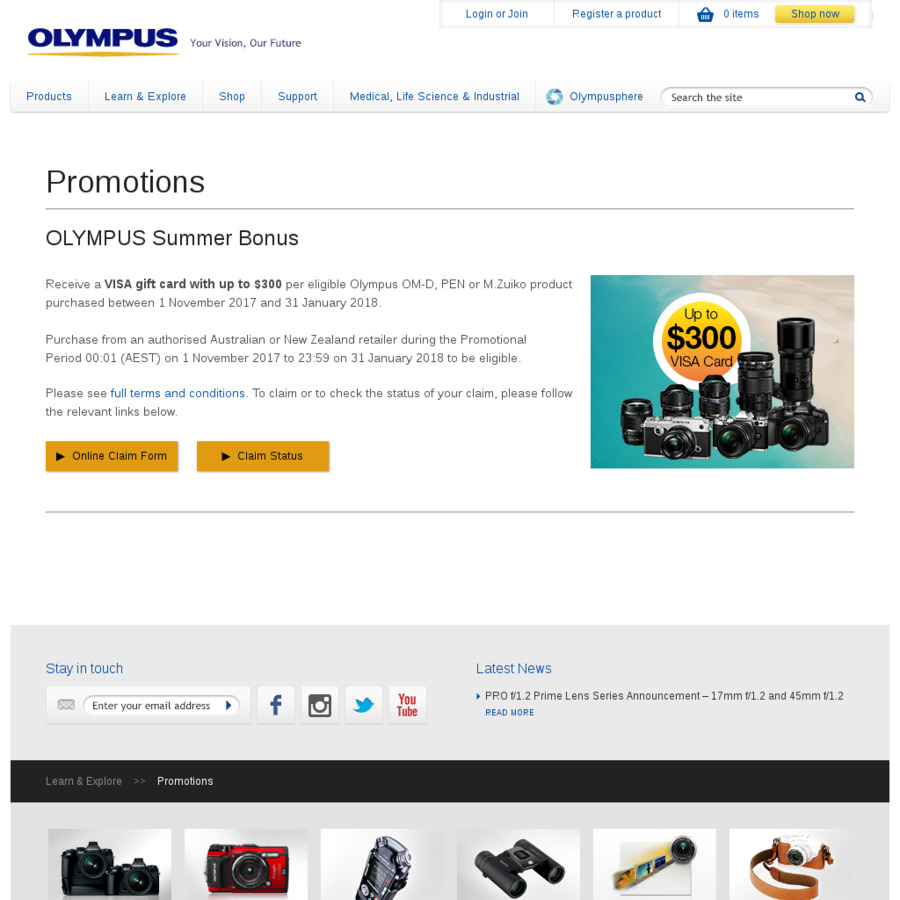 Bonus $200/$300 VISA Gift Card with Purchase of Selected Olympus Lenses & Cameras - OzBargain