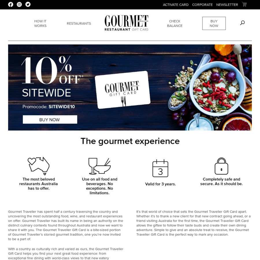 Gourmet traveller restaurant gift card