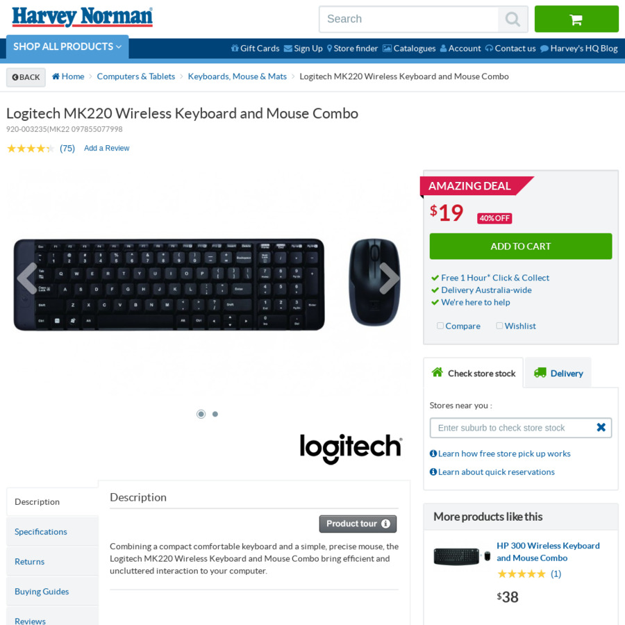 Logitech MK220 Wireless Keyboard and Mouse Combo 19 (RRP 39) at