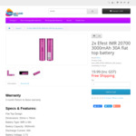2x Efest IMR 20700 3000mAh 30A Flat Top Battery $19.99 Delivered @ Tech around You