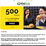 Earn 500 Bonus Yums ($10 off Your Bill) on Your Next Booking @ TheFork