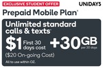 [UNiDAYS] Kogan Student Prepaid Plan 30 Days 30GB & SIM Card $1 Delivered (New Customers Only) @ Kogan Mobile