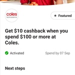 Commbank Rewards: Get $10 Cashback with $100 Spend @ Coles
