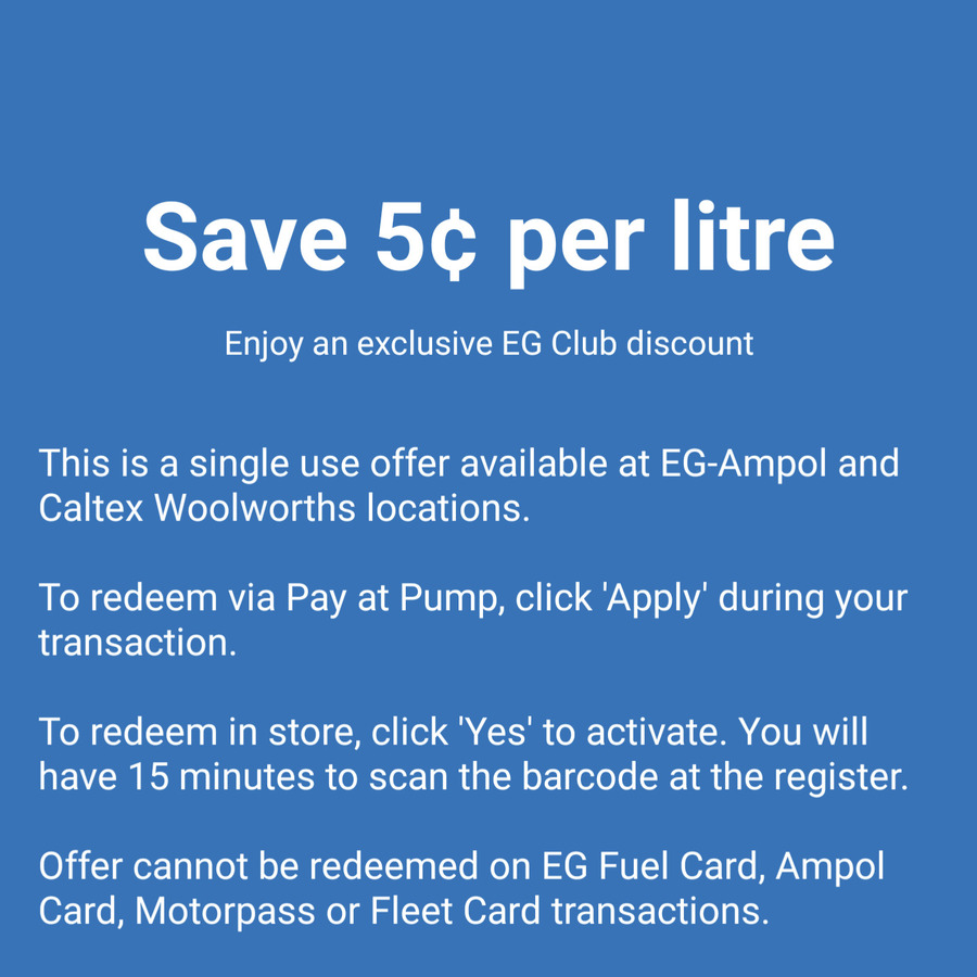 Extra 0.05/L off Fuel EG Fuel via EG Club App OzBargain