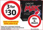 Pepsi, Solo, Schweppes 72 Cans for $30.00 at Coles (41.6c/can)