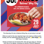 $0.50 Wings with Purchase of a Full Priced Drink (Bookings Required, Free Membership Required) @ TGI Fridays