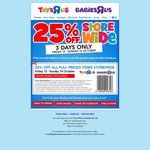25% off Full Priced Items Storewide at Toys "R" Us (12-14 Oct)