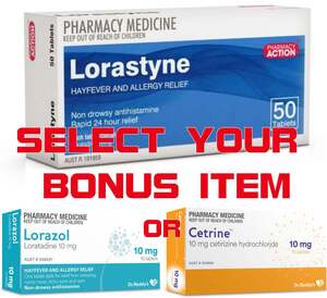 50x Lorastyne 10mg, Loratadine (Pharmacy Action) + Bonus Cetirizne or Loratadine $9.39 Delivered @ PharmacySavings