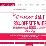 Cotton On Easter Sale 30% off Site Wide Ends Monday, Online Only