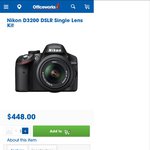 Nikon D3200 DSLR Single Lens Kit $448 @ Officeworks, $398 after Nikon Cashback