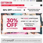 30% off Frenzy  Site Wide on Full Price Items @ Cotton On (Includes - Rubi, Kids, Typo, Body, etc)