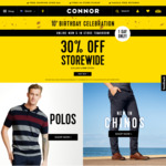 30% off Store Wide at Connor. Starts Online Tonight, in Stores Tomorrow. One Day Only, Excludes 2 for Offers