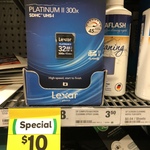 Lexar Platinum II 32GB SD Card $10 (Org. Price $28) at Woolworths