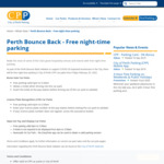 WA Perth Bounce Back Free Night Time Parking from 6pm to 5.59am