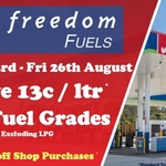 [QLD] $0.13/L off All Grades of Fuel (up to 120L; Excluding LPG) + 5% off Shop Purchase @ Freedom Fuels (Discount Card Required)