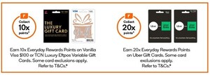 10x EDR Points on $20-$500 TCN Luxury eftpos & $100 Vanilla Visa Gift Cards (+ Fees), 20x Points on Uber Gift Cards @ Woolworths