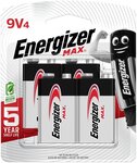 Energizer MAX 9V Battery 4-Pack for $14 + Delivery ($0 C&C/ in-Store/ OnePass/ $99 Order) @ Bunnings