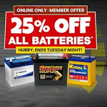 25% off Regular Ticketed Price All Automotive Batteries C&C/ in-Store Only @ Autobarn (Free Rewards Membership Req)