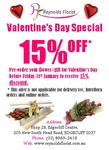 15% off Valentines Day Orders Placed Via Phone at Reynolds Florist (SYD ONLY) EXPIRES TODAY 7PM!