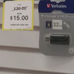 Verbatim Pinstripe 32GB USB Drive $15 @ BigW