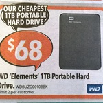 WD Elements 1TB Portable HD $68 @ Harvey Norman ($64.60 @ OW Delivered with PriceBeat)