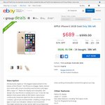 Apple iPhone 6 16GB Gold $689 Delivered (Grey Import) @ Kogan eBay Group Buy