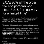 20% off + Free Delivery of NSW Personalised License Plates