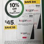 10% off Kogan Gift Cards ($50 Card for $45, $100 Card for $90) @ Woolworths