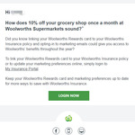 10% off Your Grocery Shop Once a Month at Woolworths (Woolworths Insurance Policy Holder)