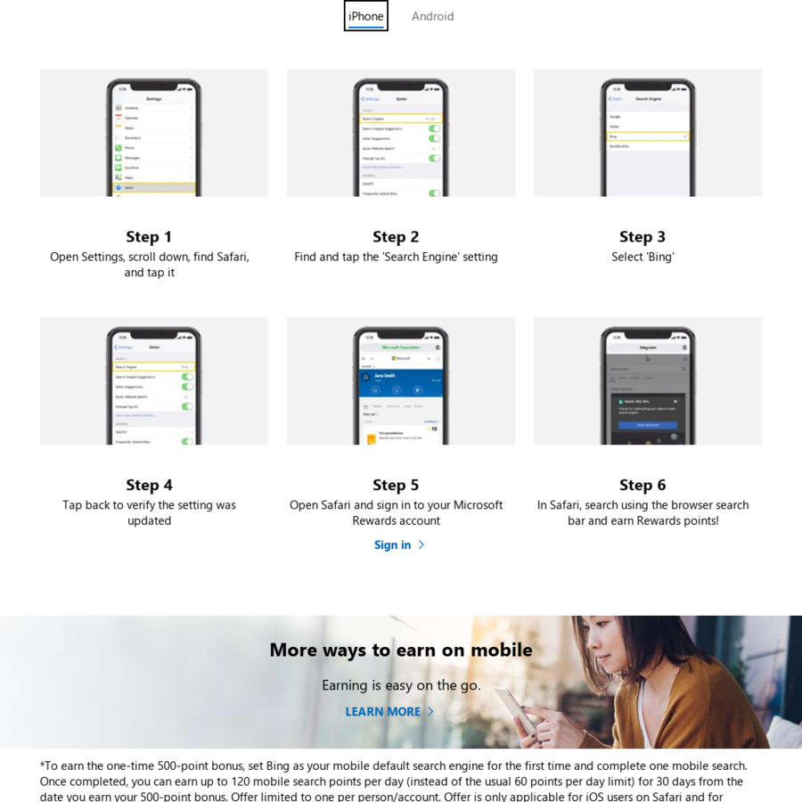 500 Microsoft Rewards Points: Set Bing As Default Mobile Search Engine ...