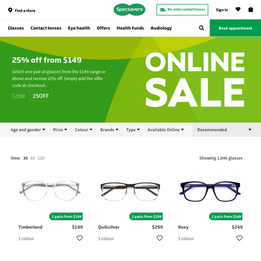 25 off 149+ Order of Single Pair of Glasses Specsavers OzBargain