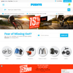 Pushys 15% off Sitewide (Excludes: Garmin, GoPro, Kask, Wahoo, Tacx, Elite, Continetal, Campagnolo, Gift Cards, Bikes and Frame)