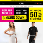Extra 50% off Storewide: Clothing From $5 (Was $49.95), Footwear From $12.50, Accessories From $5 (Was $39.95) @ Live Clothing