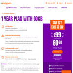1 Year 60GB Prepaid Mobile Plan $99 (Save $17.5 via ShopBack/CashReward) @ amaysim