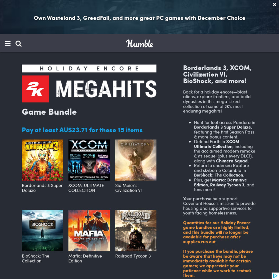 Humble 2K MEGAHITS Steam Game Bundle - Epic Bundle