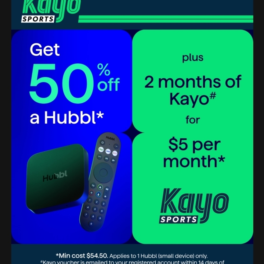 Hubbl Small $49.50 Delivered (50% off) + Kayo Sports $5 Per Month for 2 ...